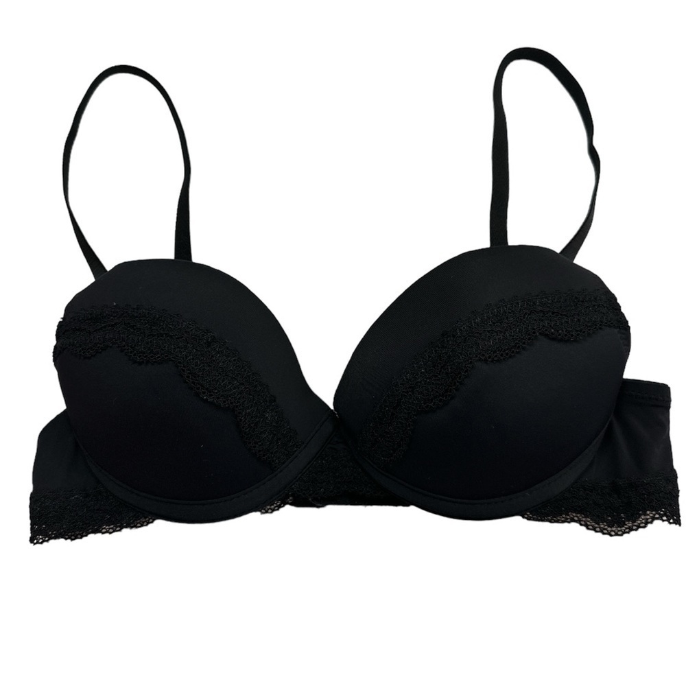 Black Padded Lace Trim Underwire Bra Polymide/Elastane 70B (32B) Preowned